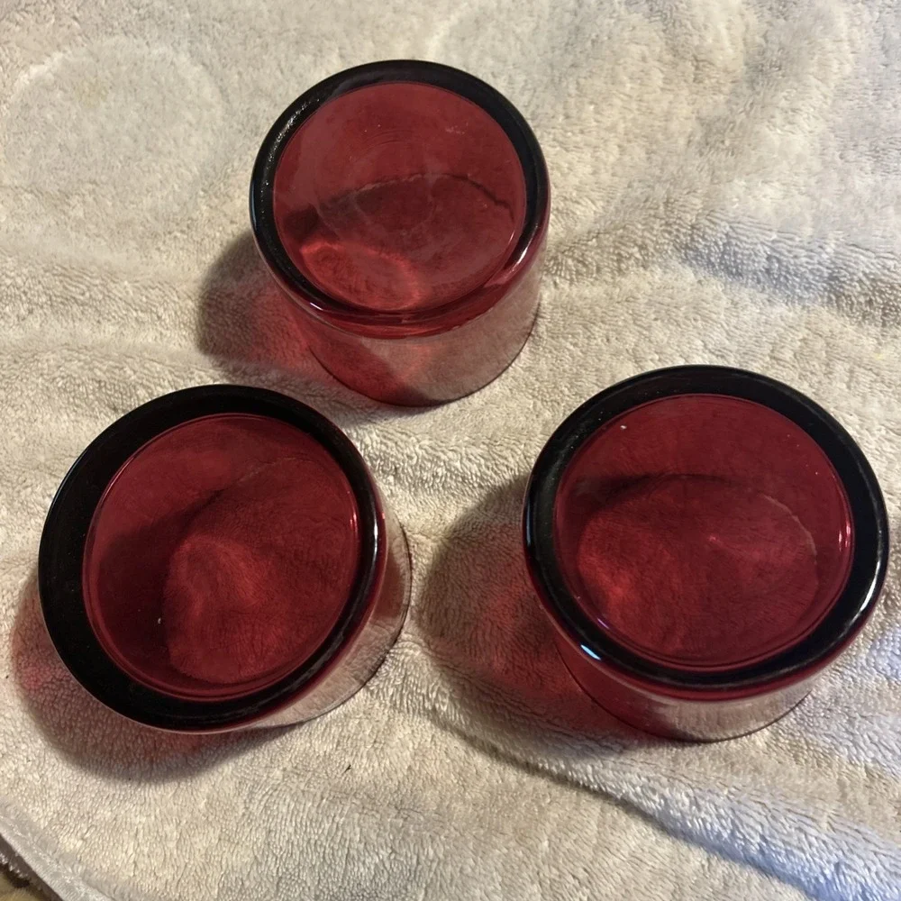 Vintage Ruby Red Glass Roly Poly Tumblers Set of 3 3.5
